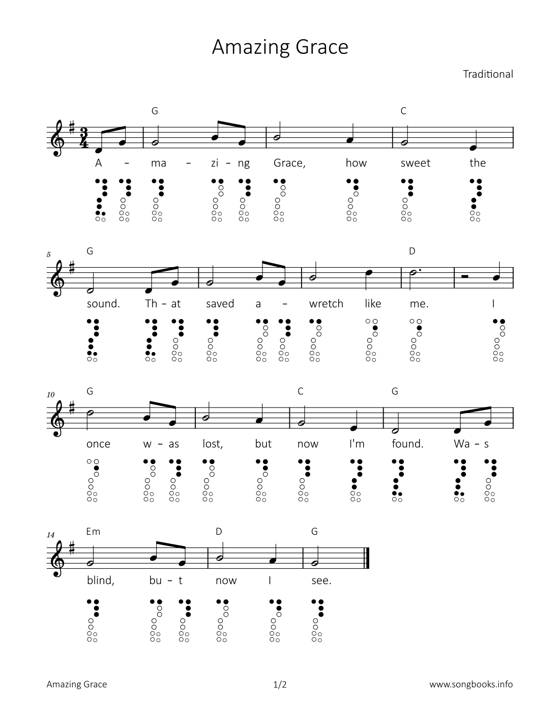 Amazing Grace (arr. songbooks.info)