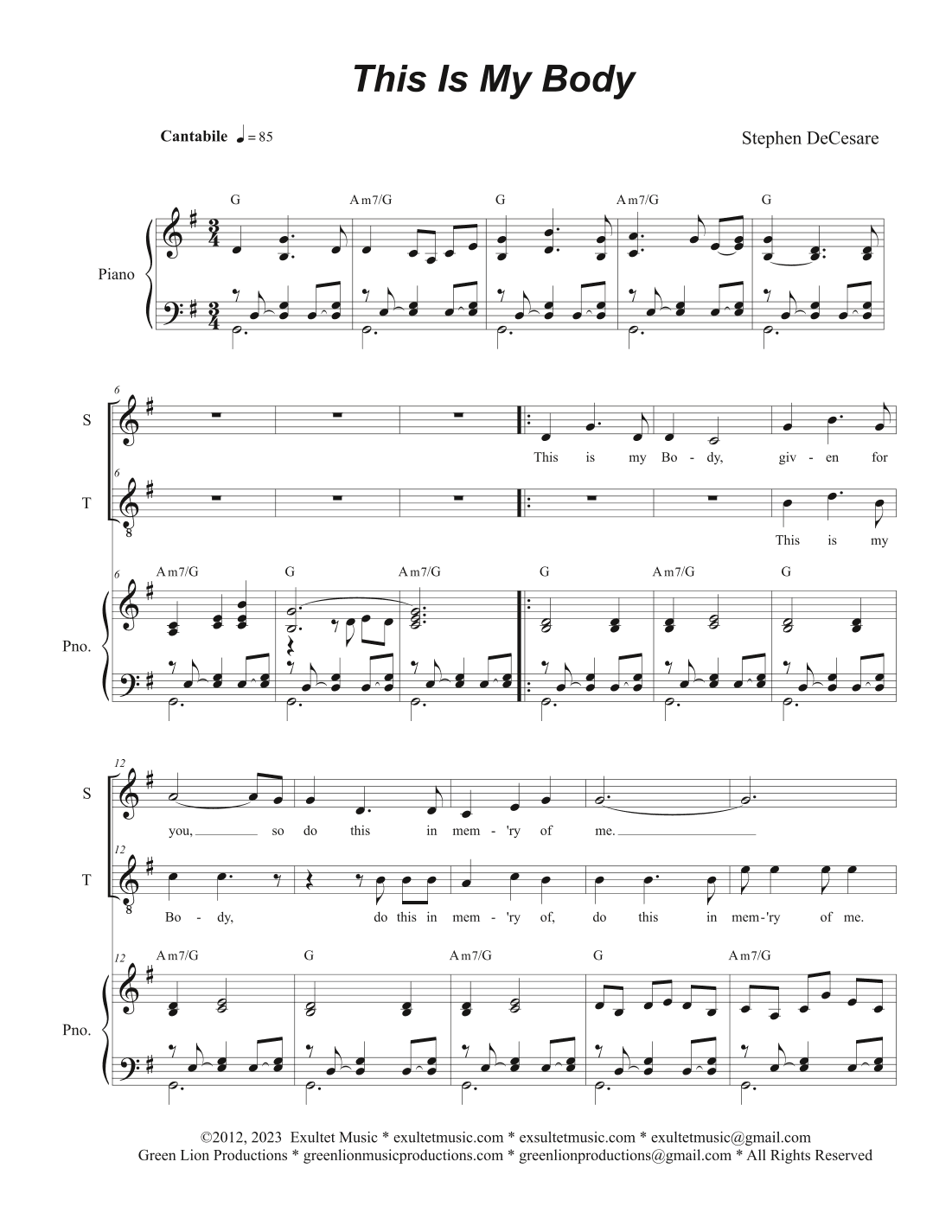 This Is My Body (Duet for Soprano and Tenor solo)