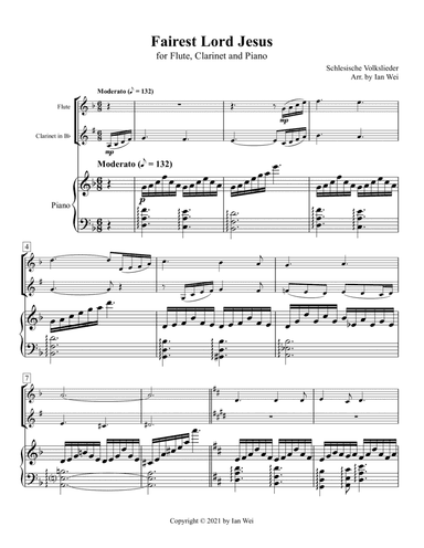 Fairest Lord Jesus for Flute, Clarinet and Piano (arr. Ian Wei)