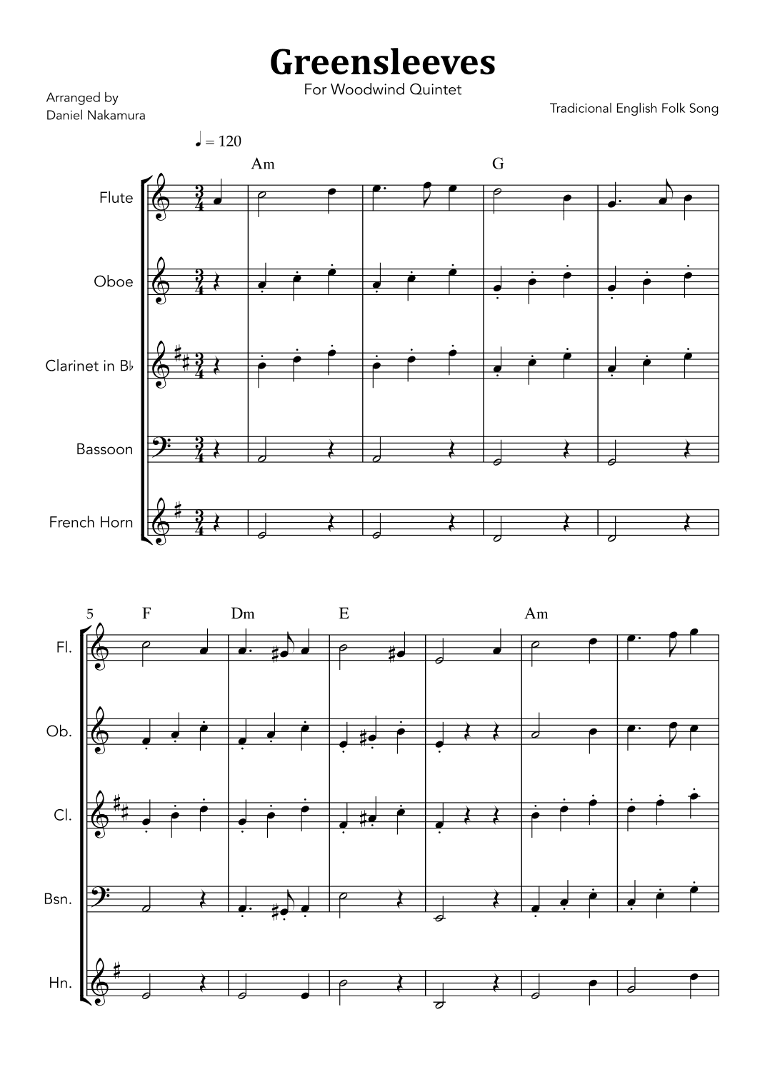 Greensleeves (for Woodwind Quintet) (arr. Daniel Nakamura)