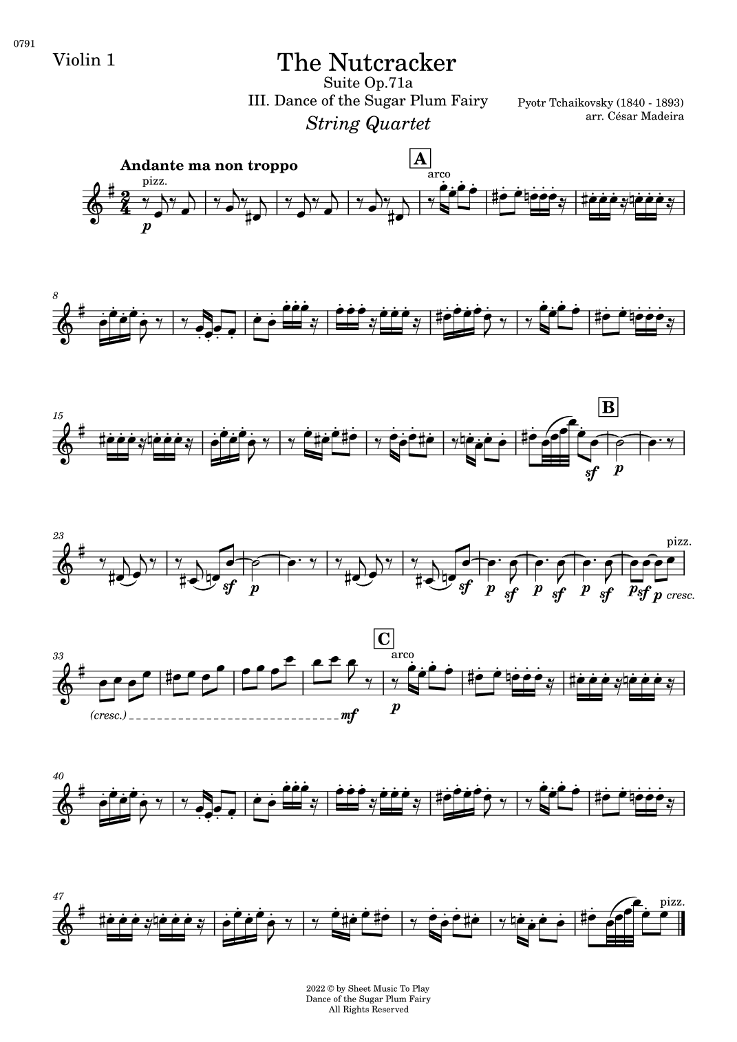 Dance of the Sugar Plum Fairy - String Quartet (Individual Parts) (arr. César Madeira)