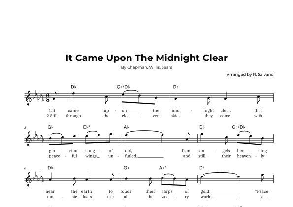 It Came Upon The Midnight Clear (Key of D-Flat Major) (arr. R. Salvario)
