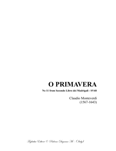 O PRIMAVERA - Claudio Monteverdi - For SSATB Choir (arr. Renato Tagliabue)