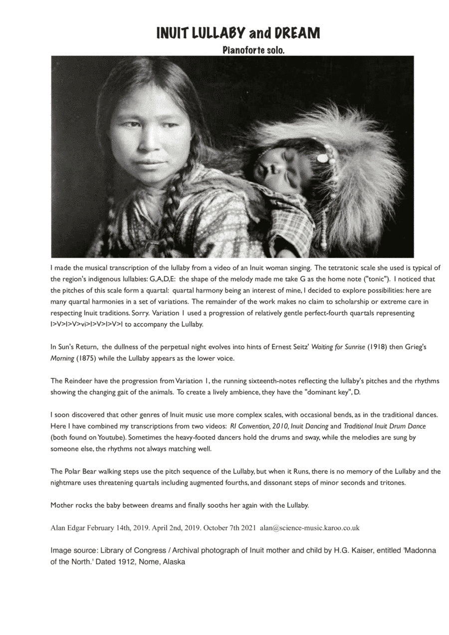 INUIT LULLABY AND DREAM (SINNASAIK, SINNATOMAK) for pianoforte
