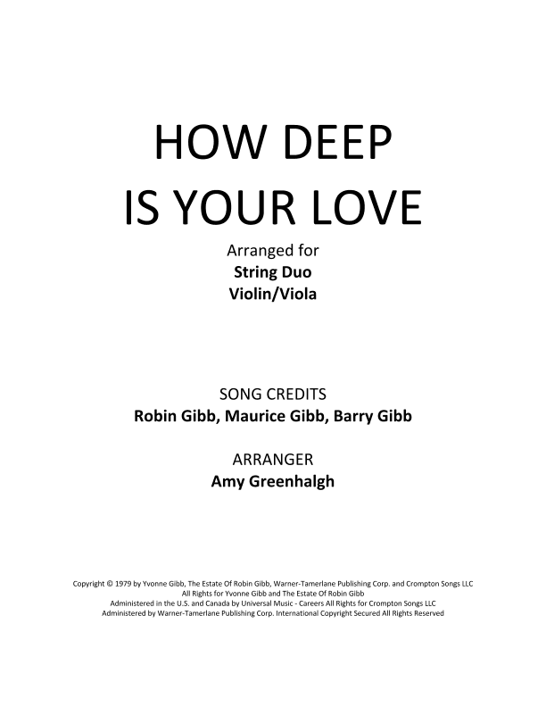 How Deep Is Your Love (arr. Amy Greenhalgh)