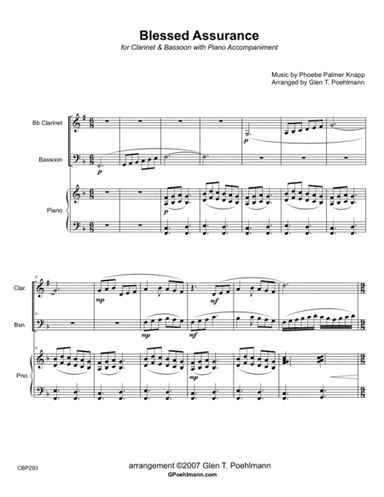 BLESSED ASSURANCE - CLARINET & BASSOON DUET with Piano accompaniment (arr. Glen Poehlmann)