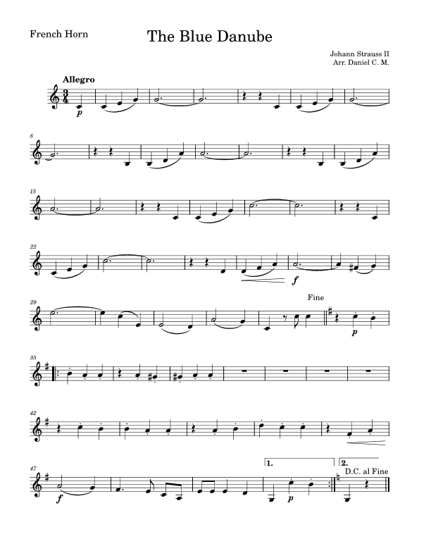 The Blue Danube for french horn (easy) (arr. Daniel C. M.)