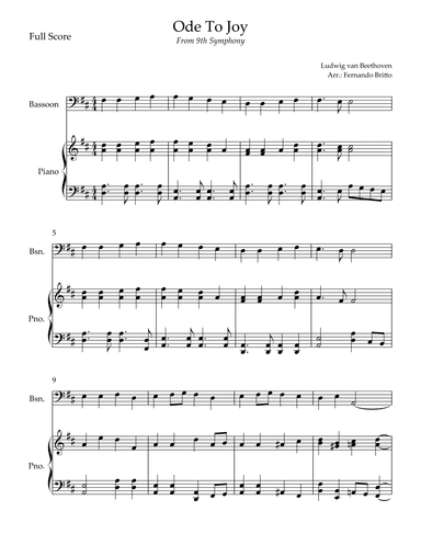 Ode To Joy Theme (from Beethoven's 9th Symphony) for Bassoon Solo and Piano Accompaniment (arr. Fernando Britto)