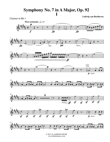 Beethoven Symphony No. 7, Movement I - Clarinet in Bb 1 (Transposed Part), Op. 92 (arr. Doug Clyde)