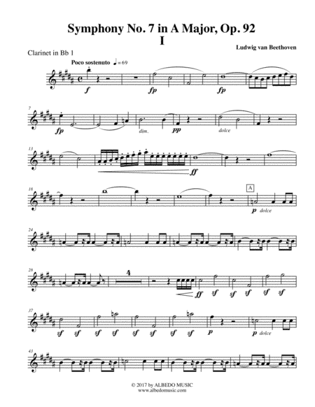 Beethoven Symphony No. 7, Movement I - Clarinet in Bb 1 (Transposed Part), Op. 92 (arr. Doug Clyde)