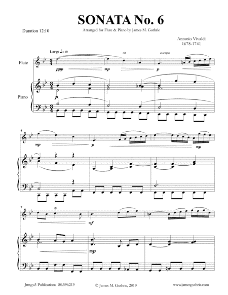 Vivaldi: Sonata No. 6 for Flute & Piano (arr. James M. Guthrie, ASCAP)