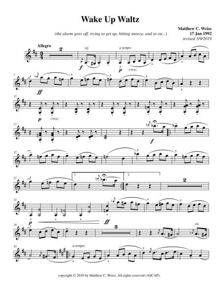 Weiss "Wake Up Waltz" for violin and piano - violin part