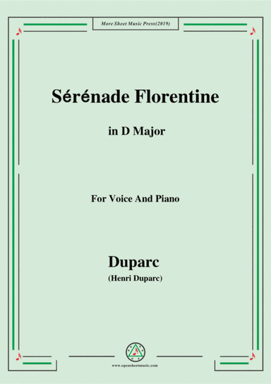 Duparc-Sérénade Florentine in D Major,for Violin and Piano (arr. MSM)