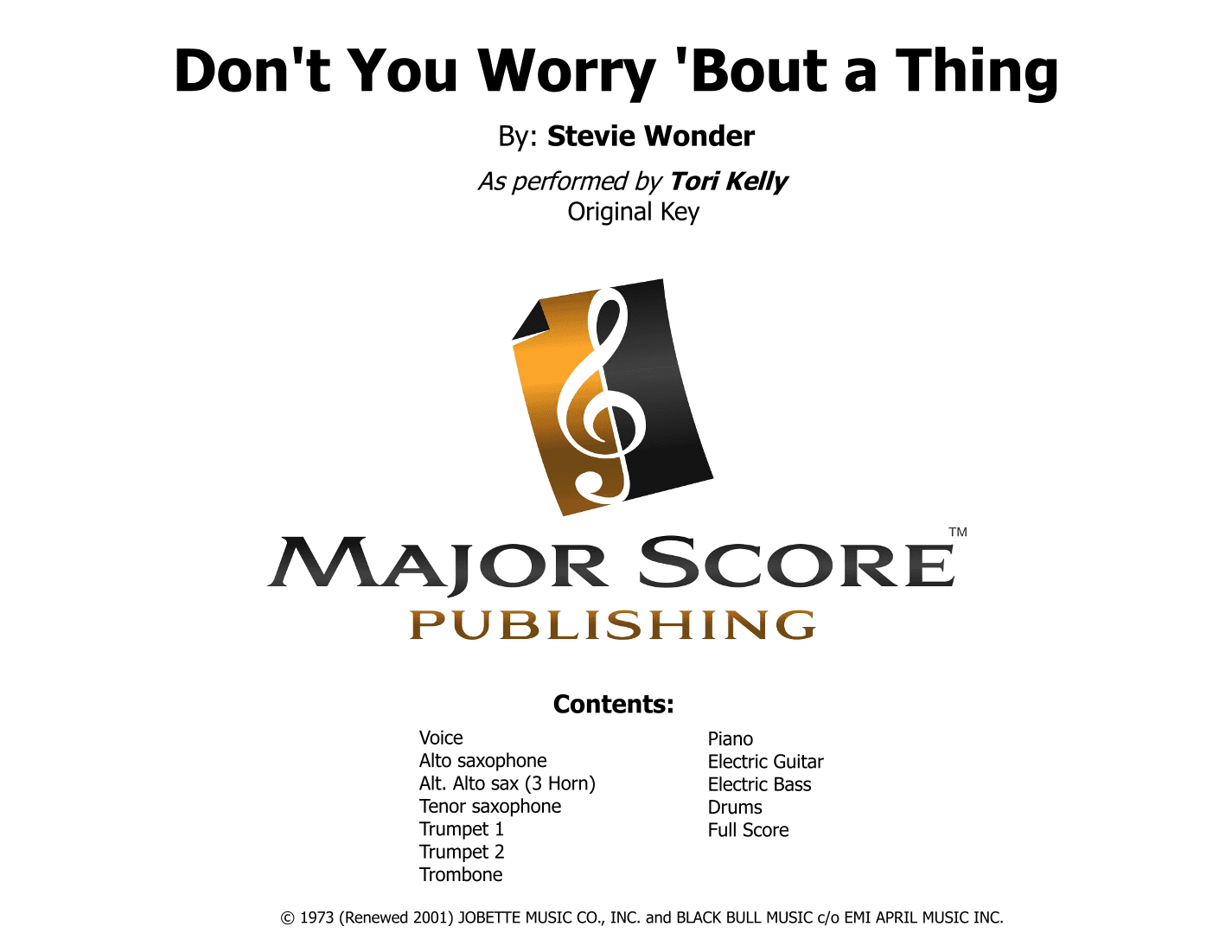 Don't You Worry 'bout A Thing (arr. MAJOR SCORE PUBLISHING TM.)