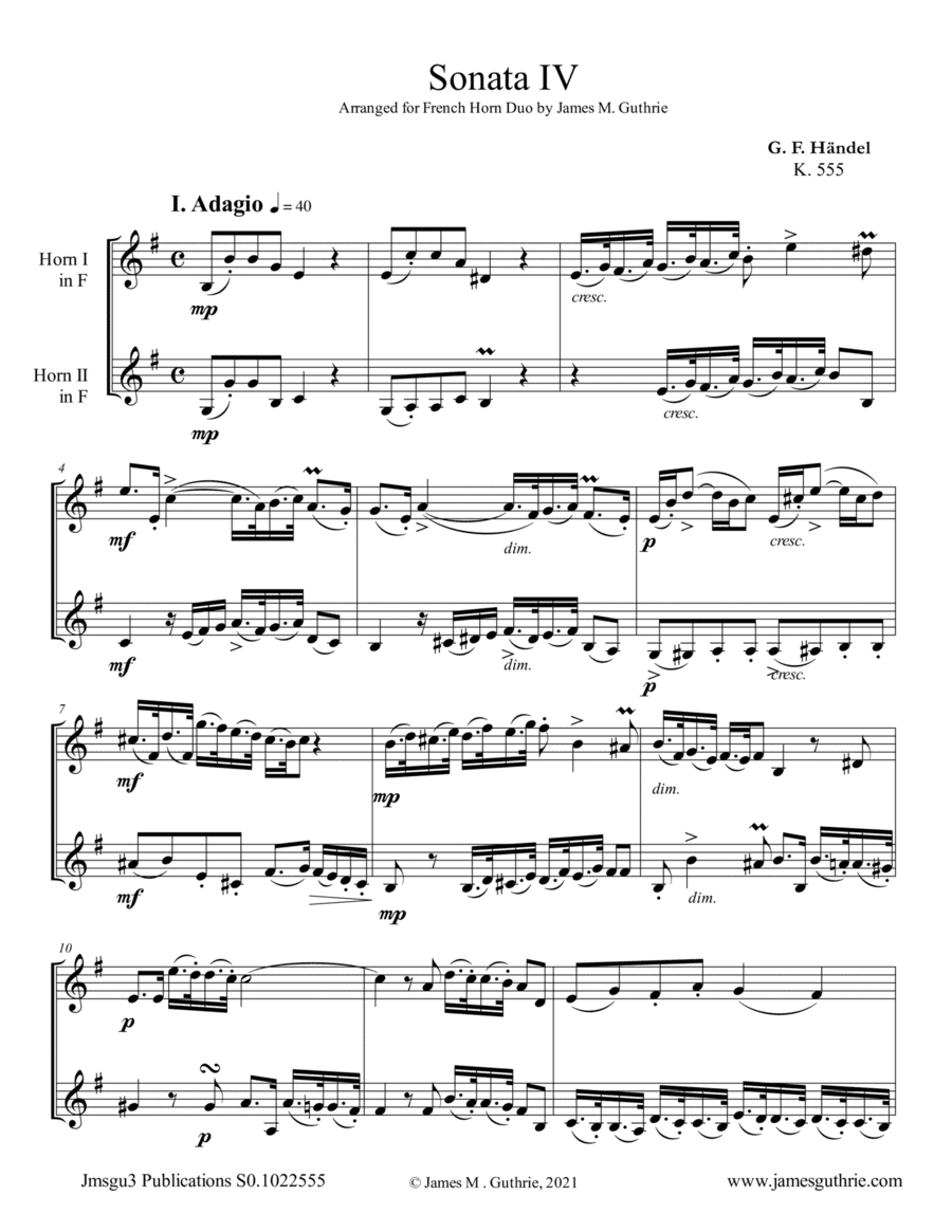 Handel: Sonata No. 4 for French Horn Duo (arr. James M. Guthrie)