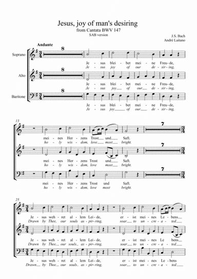 Johann Sebastian Bach - Jesus, joy of man's desiring (SAB Choir) (arr. André Laitano)