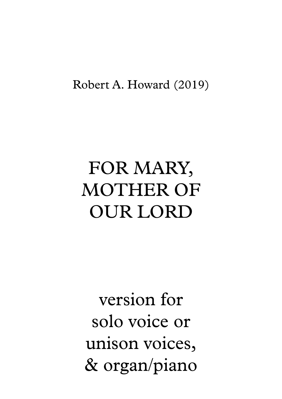 For Mary, Mother of our Lord (Solo/unison version)