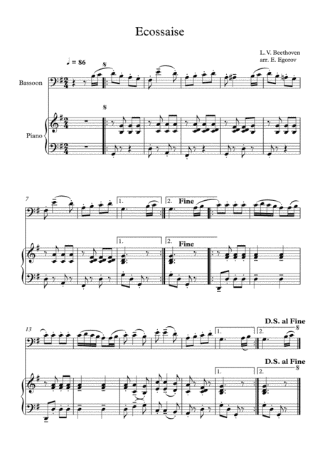 Ecossaise, Ludwig Van Beethoven, For Bassoon & Piano