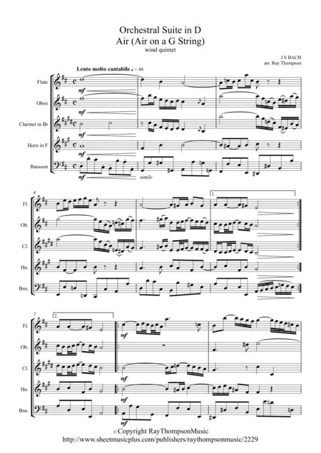 Bach: Orchestral Suite in D : Air (on a G string) - wind quintet (arr. Ray Thompson)
