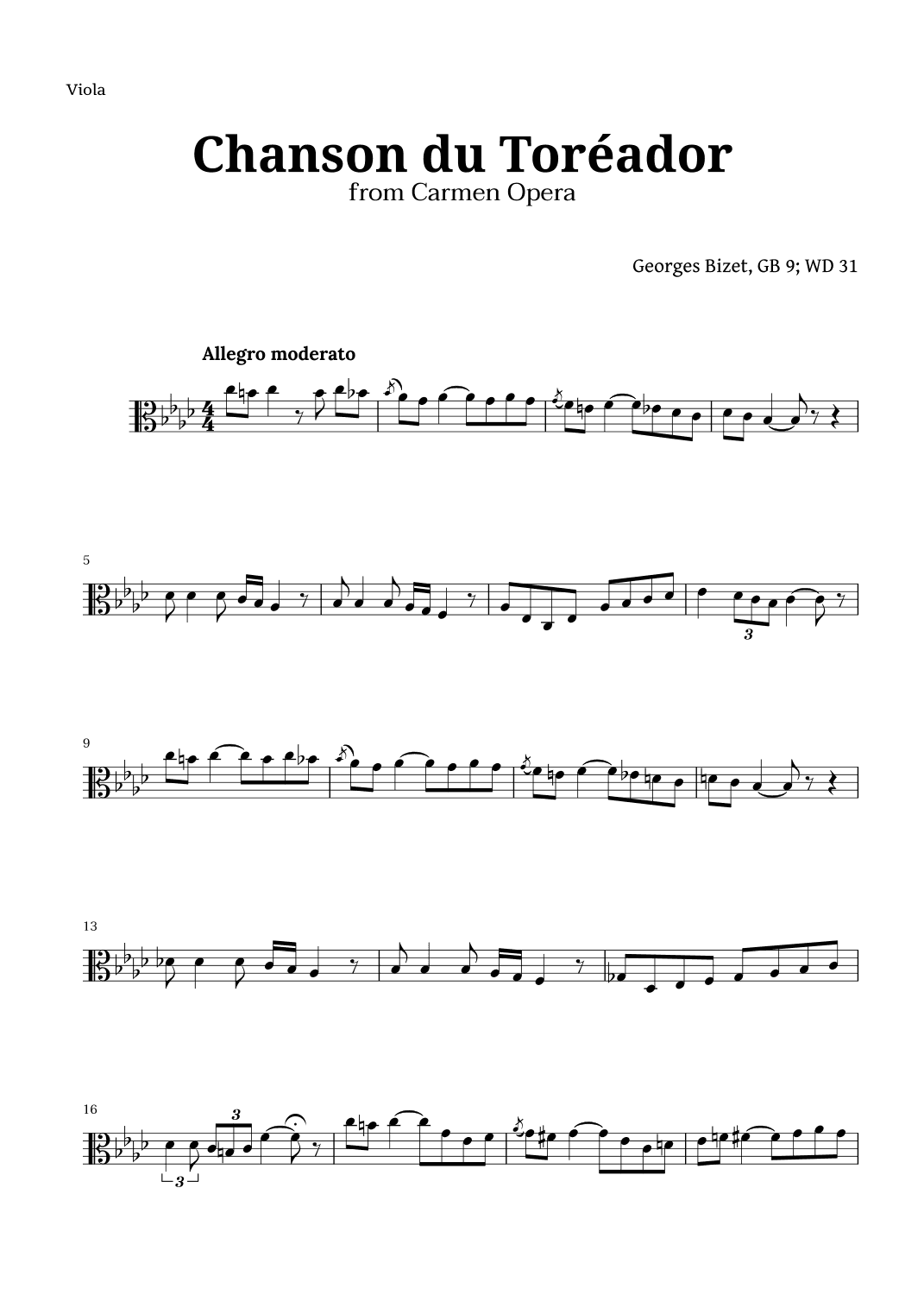 Chanson du Toreador by Bizet for Viola (arr. Langanho)