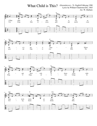 What Child is This? - for fingerstyle guitar - tab/notation/lyrics (arr. Big Bill Durham)