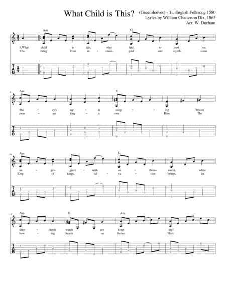 What Child is This? - for fingerstyle guitar - tab/notation/lyrics (arr. Big Bill Durham)