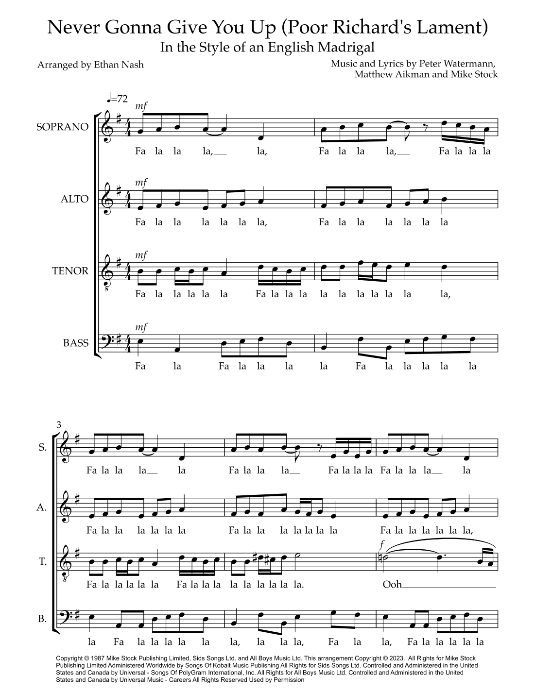 Never Gonna Give You Up (arr. Ethan Nash)