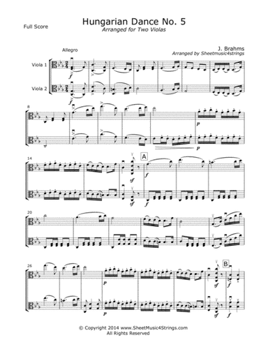 Brahms, J. - Hungarian Dance No.5 for Two Violas (arr. Linda M. Scott)