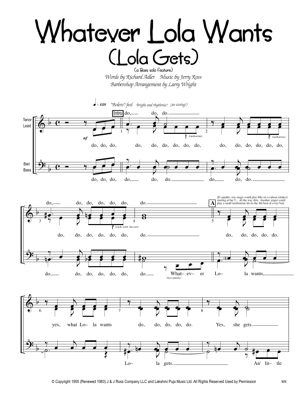 Whatever Lola Wants (lola Gets) (arr. Larry Wright)