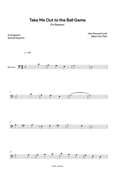 Take me out to the Ball Game - for Bassoon (arr. Samuel Sequeira)
