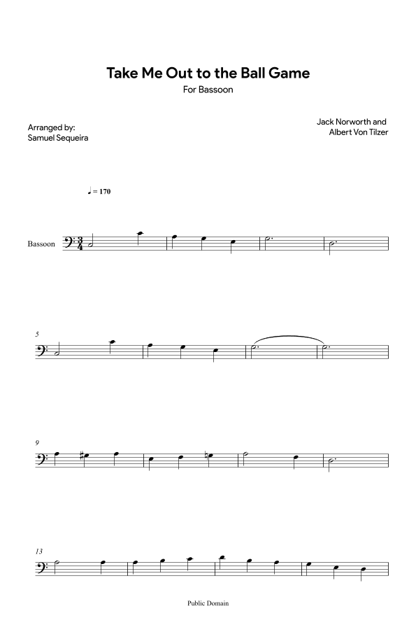 Take me out to the Ball Game - for Bassoon (arr. Samuel Sequeira)