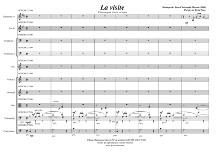 La visite --- Orchestral score with full parts --- Voice and piano part --- JCM 2008