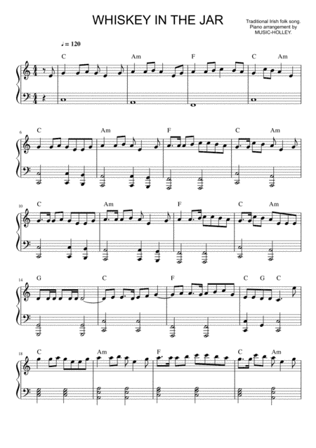 Traditional Irish song - Whiskey in the Jar (piano sheet) (arr. Music-holley)