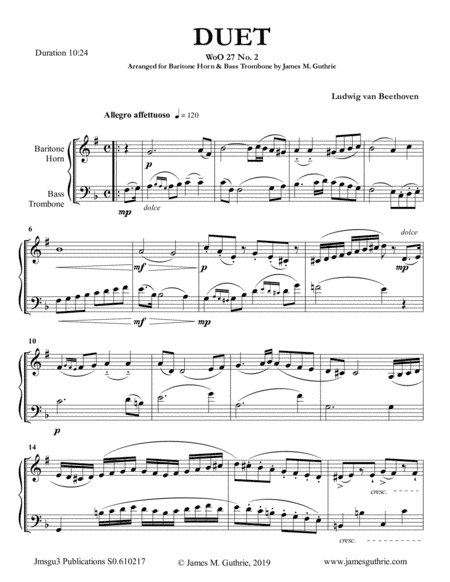 Beethoven: Duet WoO 27 No. 2 for Baritone Horn & Bass Trombone (arr. James M. Guthrie, ASCAP)