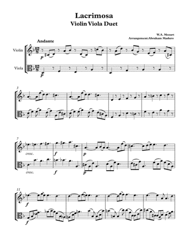 Lacrimosa from Mozart´s Requiem Violin-Viola Duet (arr. Abraham Maduro)