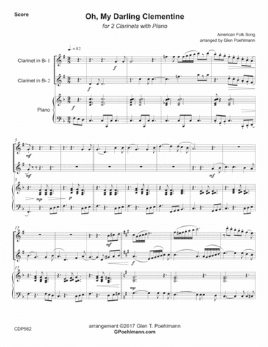 MY DARLING CLEMENTINE - CLARINET DUET with Piano Accompaniment (Grade 3+) (arr. Glen Poehlmann)