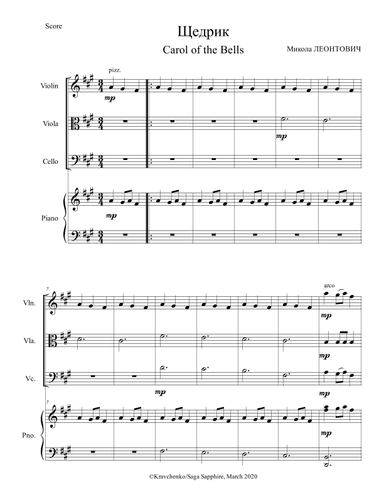 Carol of the Bells (Shchedryk) - Ukrainian Christmas carol for piano quartet (arr. Julia Samarska)