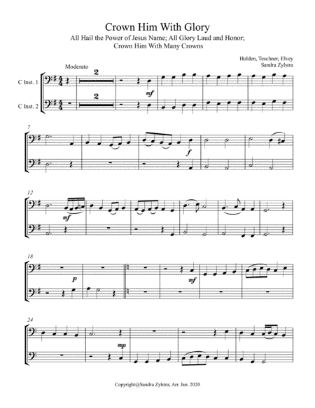 Crown Him With Glory (bass C instrument duet, parts only) (arr. Sandra Zylstra)
