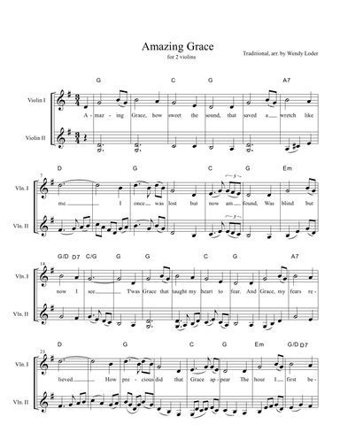 Amazing Grace for 2 Violin Duo (arr. Wendy Loder, ASCAP)