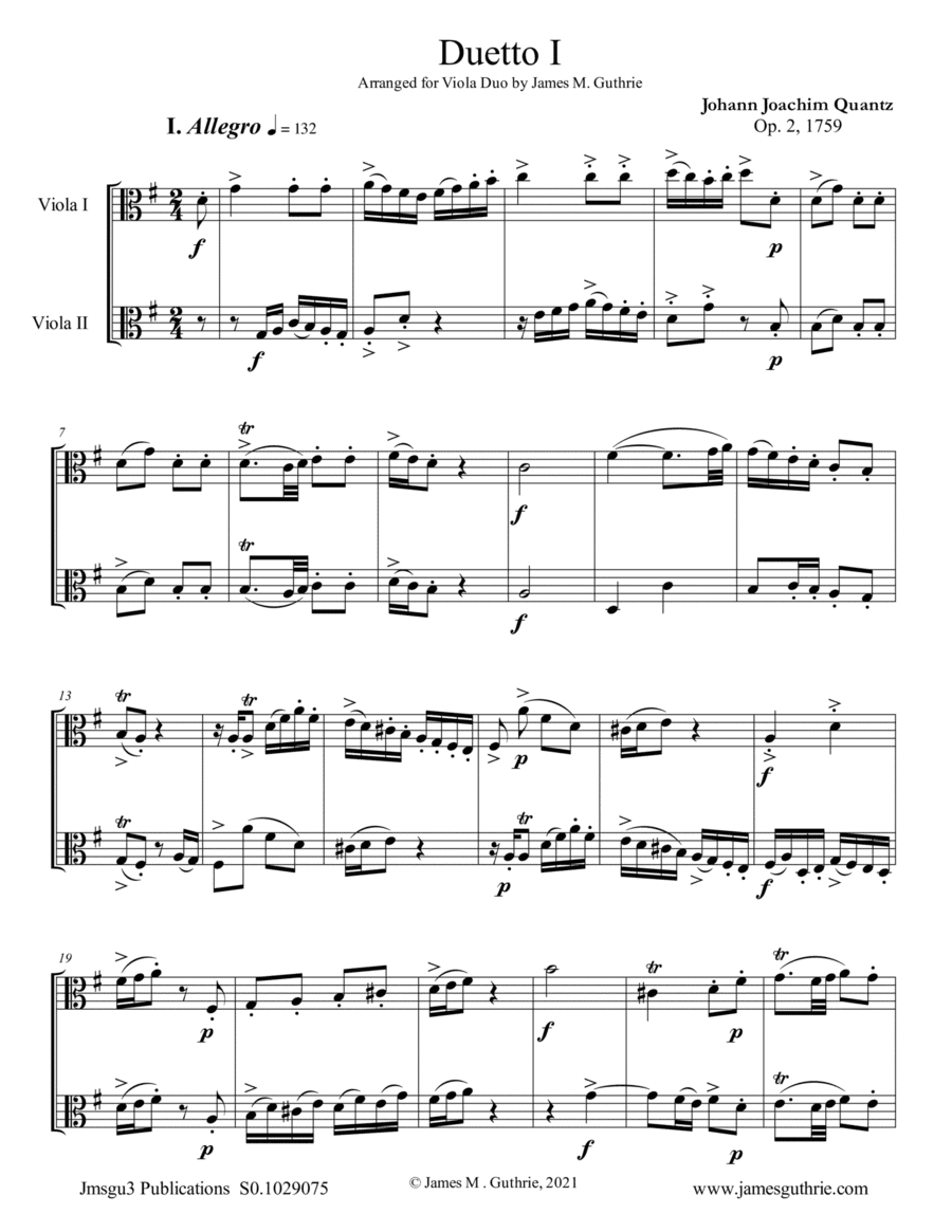 Quantz: Six Duos Op. 2 Complete for Viola Duo (arr. James M. Guthrie)