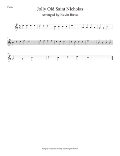 Jolly Old St. Nicholas (Easy key of C) Violin (arr. Kevin Busse)