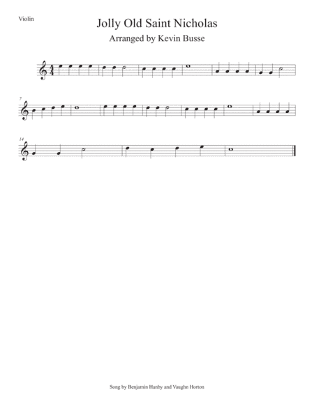 Jolly Old St. Nicholas (Easy key of C) Violin (arr. Kevin Busse)