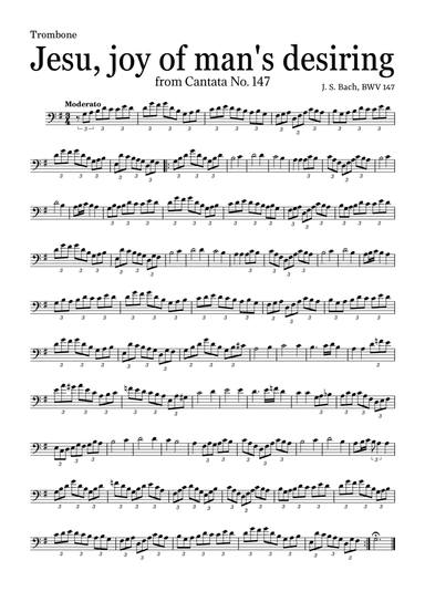 JESU, JOY OF MAN'S DESIRING by Bach - easy version for Trombone and piano with chords (arr. Leyandder Trustworthy)