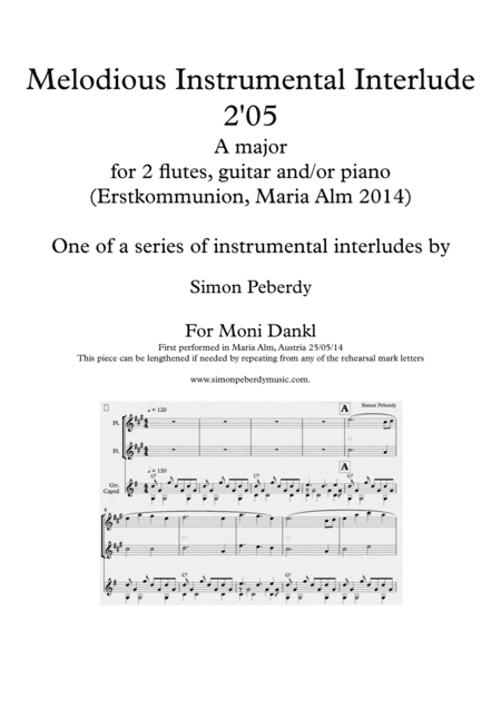 Instrumental Interlude 2'05 for 2 flutes, guitar and/or piano by Simon Peberdy