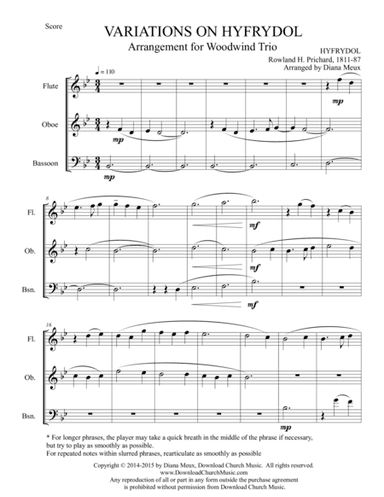 Variations on Hyfrydol for Woodwind Trio (Flute, Oboe, Bassoon) (arr. Diana Meux)