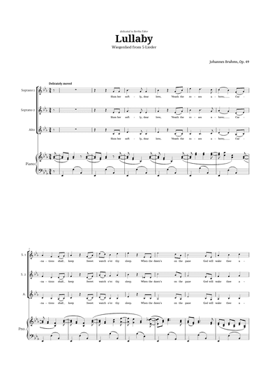 Lullaby by Brahms for SSA Choir and Piano (arr. Langanho)