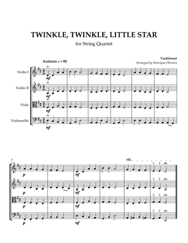 Twinkle, Twinkle, Little Star (String Quartet) - Beginner Level (arr. Henrique Oliveira)
