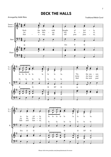 Deck The Halls - TTB (with piano accompaniment) (arr. Valdir Maia)