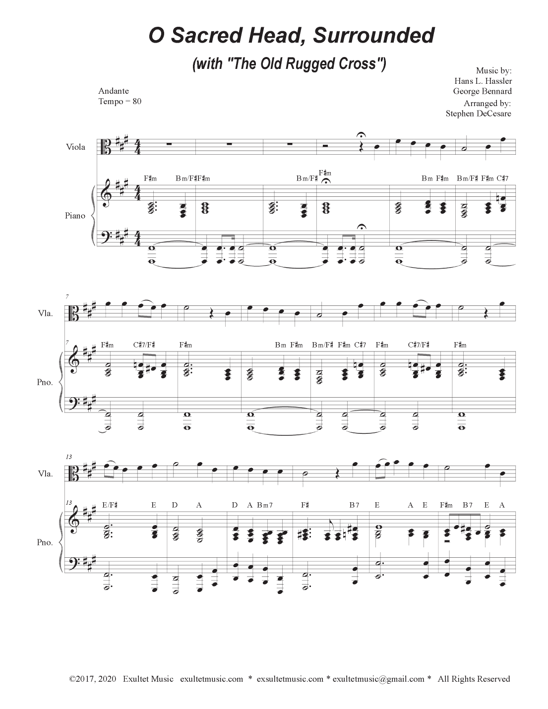 O Sacred Head, Surrounded (with "The Old Rugged Cross") (Viola solo and Piano) (arr. Stephen DeCesare)