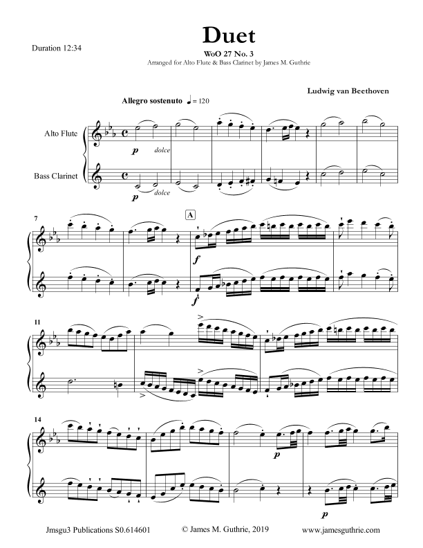 Beethoven: Duet WoO 27 No. 3 for Alto Flute & Bass Clarinet (arr. James M. Guthrie, ASCAP)